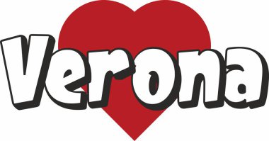 Verona şehir metin tasarım ile kırmızı kalp tipografik simgesi tasarım turistik tanıtımı için uygun