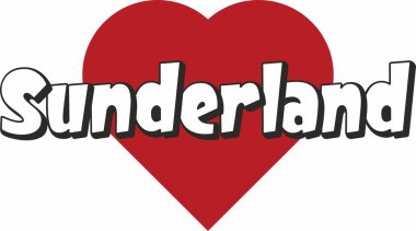 Sunderland şehir metin tasarım ile kırmızı kalp tipografik simgesi tasarım turistik tanıtımı için uygun