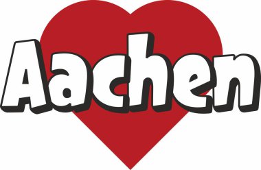 Aachen şehir metin tasarım ile kırmızı kalp tipografik simgesi tasarım turistik tanıtımı için uygun