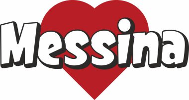 Messina şehri metin tasarım ile kırmızı kalp tipografik simgesi tasarım turistik tanıtımı için uygun