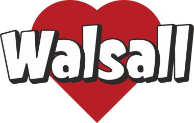 Walsall şehir metin tasarım ile kırmızı kalp tipografik simgesi tasarım turistik tanıtımı için uygun