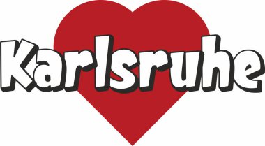 Karlsruhe şehir metin tasarım ile kırmızı kalp tipografik simgesi tasarım turistik tanıtımı için uygun