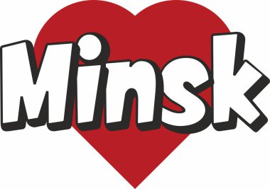 Minsk şehir metin tasarım ile kırmızı kalp tipografik simgesi tasarım turistik tanıtımı için uygun