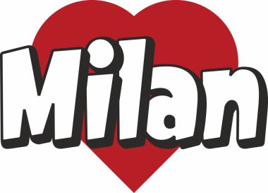 Milan şehir metin tasarım ile kırmızı kalp tipografik simgesi tasarım turistik tanıtımı için uygun