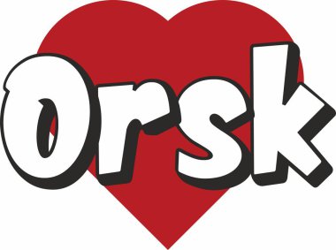 Orsk şehir metin tasarım ile kırmızı kalp tipografik simgesi tasarım turistik tanıtımı için uygun