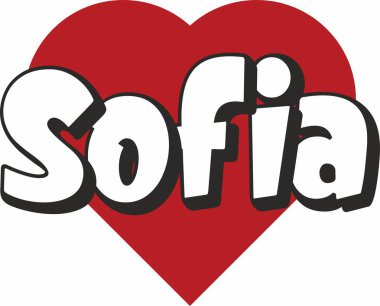 Sofya şehir metin tasarım ile kırmızı kalp tipografik simgesi tasarım turistik tanıtımı için uygun