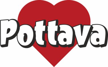 Pottava şehir metin tasarımı turistik tanıtım için uygun kırmızı kalp tipografik ikon tasarımı