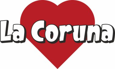La coruna şehir metin tasarım ile kırmızı kalp tipografik simgesi tasarım turistik tanıtımı için uygun