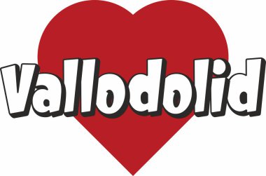 Turistik tanıtım için uygun kırmızı kalp tipografik ikon tasarımı ile Vallodolid şehir metin tasarımı