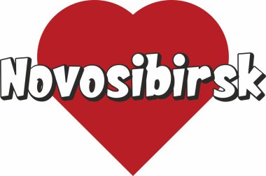 Novosibirsk şehir metin tasarım ile kırmızı kalp tipografik simgesi tasarım turistik tanıtımı için uygun