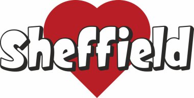Sheffield city metin tasarım ile kırmızı kalp tipografik simgesi tasarım turistik tanıtımı için uygun