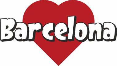 Barselona şehir metin tasarım ile kırmızı kalp tipografik simgesi tasarım turistik tanıtımı için uygun