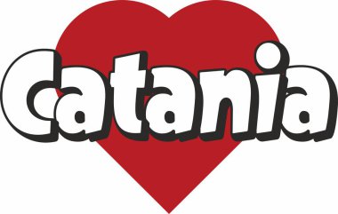 Catania şehir metin tasarım ile kırmızı kalp tipografik simgesi tasarım turistik tanıtımı için uygun