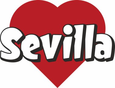 Sevilla şehir metin tasarım ile kırmızı kalp tipografik simgesi tasarım turistik tanıtımı için uygun