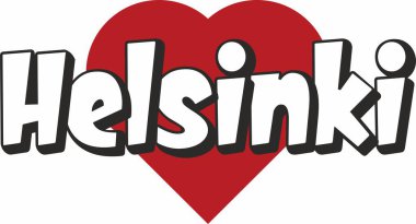 Helsinki şehir metin tasarım ile kırmızı kalp tipografik simgesi tasarım turistik tanıtımı için uygun