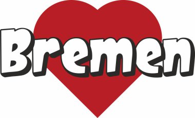 Bremen şehir metin tasarım ile kırmızı kalp tipografik simgesi tasarım turistik tanıtımı için uygun