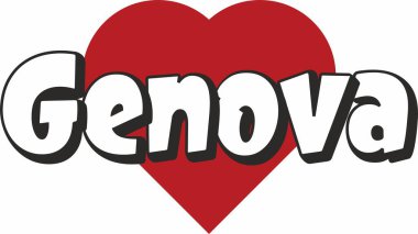 Genova şehri metin tasarım ile kırmızı kalp tipografik simgesi tasarım turistik tanıtımı için uygun