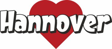 Hannover şehir metin tasarım ile kırmızı kalp tipografik simgesi tasarım turistik tanıtımı için uygun