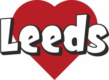 Leeds city metin tasarım ile kırmızı kalp tipografik simgesi tasarım turistik tanıtımı için uygun