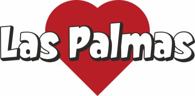 Las palmas şehir metin tasarım ile kırmızı kalp tipografik simgesi tasarım turistik tanıtımı için uygun