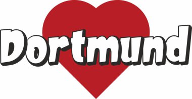 Dortmund şehir metin tasarım ile kırmızı kalp tipografik simgesi tasarım turistik tanıtımı için uygun