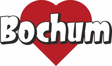 Bochum city metin tasarım ile kırmızı kalp tipografik simgesi tasarım turistik tanıtımı için uygun