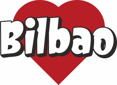 Bilbao şehir metin tasarım ile kırmızı kalp tipografik simgesi tasarım turistik tanıtımı için uygun