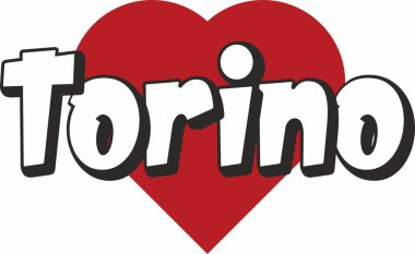 Torino şehir metin tasarım ile kırmızı kalp tipografik simgesi tasarım turistik tanıtımı için uygun