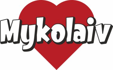 Mykolaiv şehir metin tasarım ile kırmızı kalp tipografik simgesi tasarım turistik tanıtımı için uygun