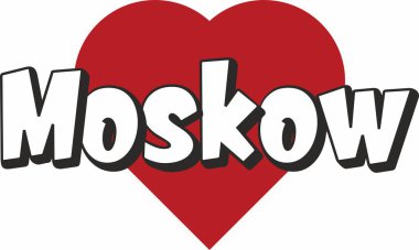 Moskow şehir metin tasarımı turistik tanıtım için uygun kırmızı kalp tipografik simge tasarımı