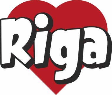 Riga Şehir metin tasarım ile kırmızı kalp tipografik simgesi tasarım turistik tanıtımı için uygun