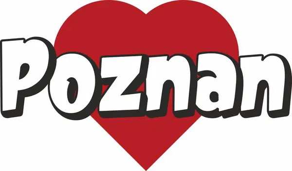 Poznan city metin tasarım ile kırmızı kalp tipografik simgesi tasarım turistik tanıtımı için uygun