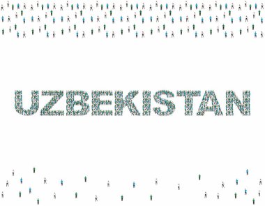 Özbekistan bayrak renklerinde büyük bir insan grubunun görüntüsü