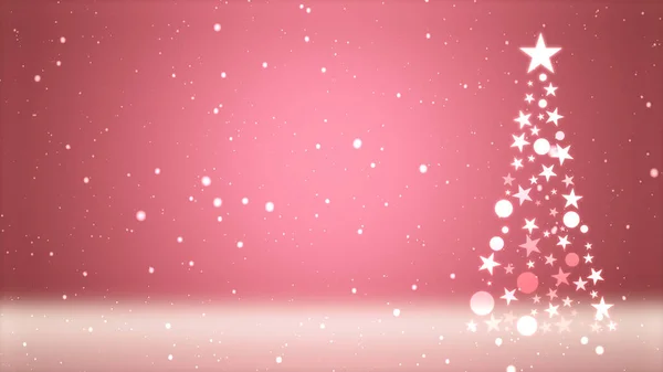 Árbol Navidad Fondo Color Con Copos Nieve Que Caen —  Fotos de Stock