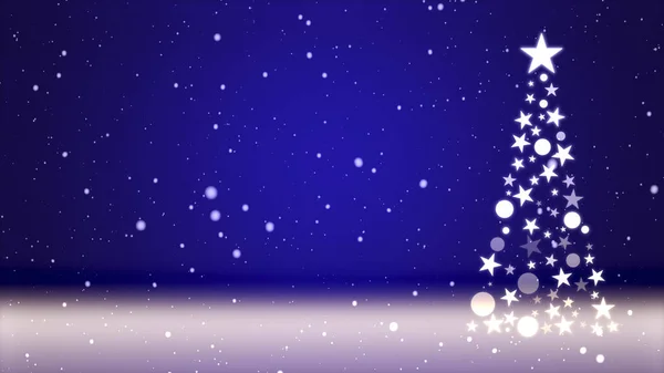 Weihnachtsbaum Und Farbiger Hintergrund Mit Fallenden Schneeflocken — Stockfoto