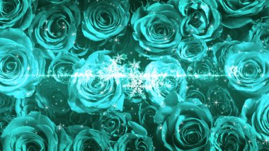 Kar kristali ve pırıl pırıl pırıl pırıl gül arka planda