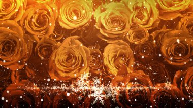 Kar kristali ve pırıl pırıl pırıl pırıl gül arka planda