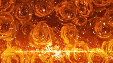 Kar kristali ve pırıl pırıl pırıl pırıl gül arka planda