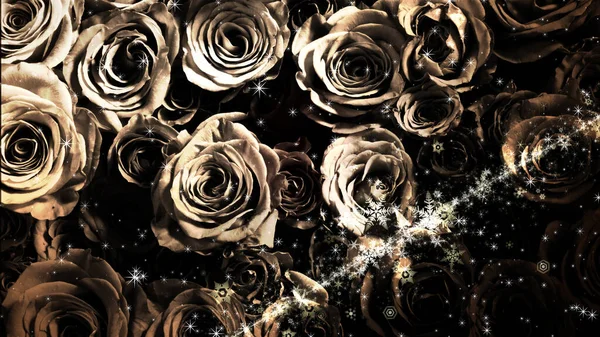 在玫瑰的背景上闪烁着雪花和闪光的水晶 免版税图库照片