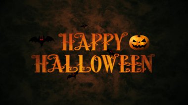 Happy Halloween, logo with pumpkins and bats on a colored background clipart