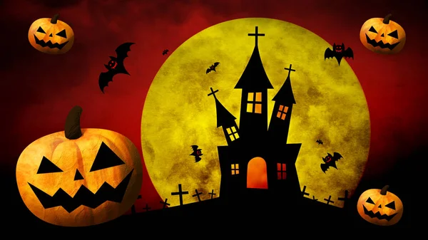 Buon Halloween Zucche Pipistrelli Luna Sfondo Colorato — Foto Stock