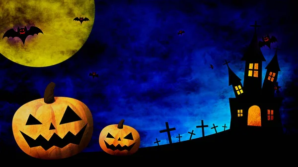 Boldog Halloweent Táncoló Tök Denevérek Színes Háttér — Stock Fotó