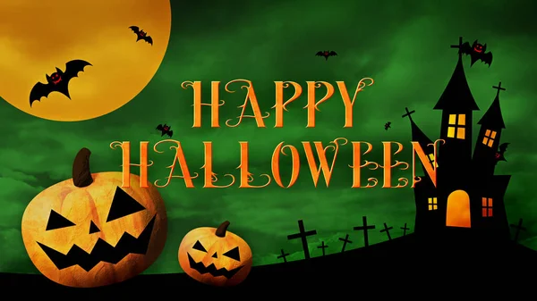 Buon Halloween Logo Con Zucche Pipistrelli Sfondo Colorato — Foto Stock