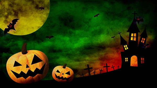 Feliz Halloween Bailando Calabazas Murciélagos Sobre Fondo Color — Foto de Stock