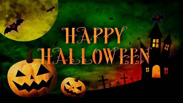 Buon Halloween Logo Con Zucche Pipistrelli Sfondo Colorato — Foto Stock