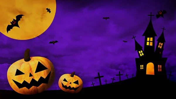 Feliz Halloween Bailando Calabazas Murciélagos Sobre Fondo Color —  Fotos de Stock