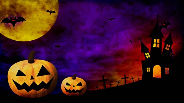 Счастливого Хэллоуина Танцующих Тыкв Летучих Мышей Цветном Фоне — стоковое фото