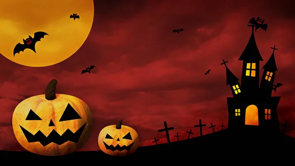 Happy Halloween Dancing Pumpkins Bats Colored Background — Stock Photo, Image