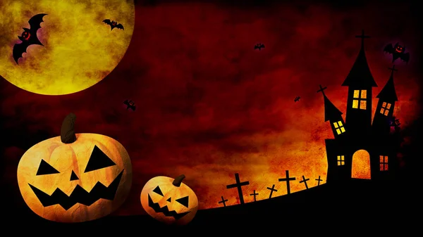 Happy Halloween Tańczące Dynie Nietoperze Kolorowym Tle — Zdjęcie stockowe