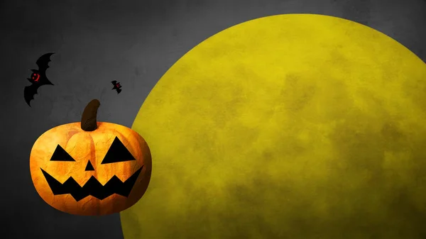 Boldog Halloweent Tök Denevérek Hold Színes Háttér — Stock Fotó